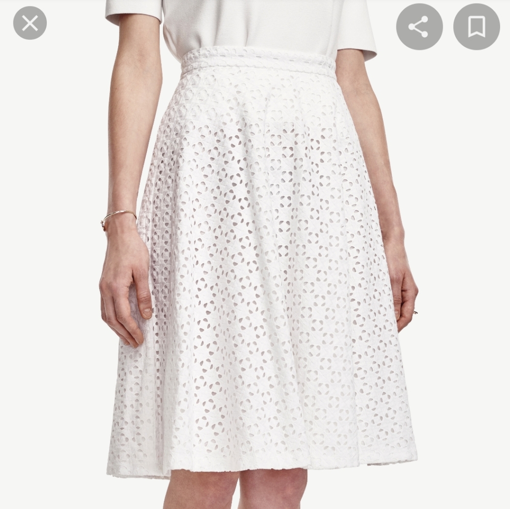 NWT Ann Taylor Diamond Eyelet Skirt White 6P
